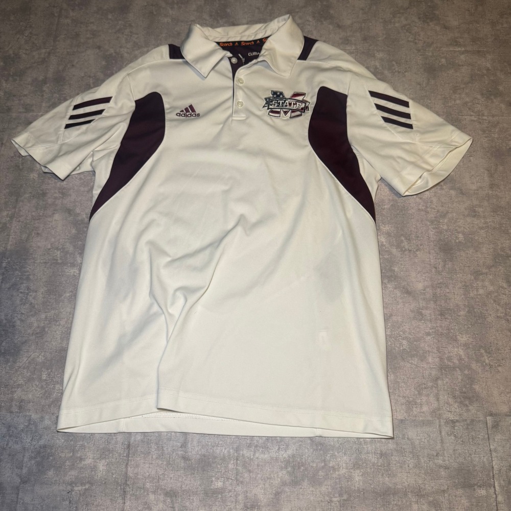 Adidas Mississippi State Bulldogs Climalite Polo Shirt Mens Medium White Maroon
